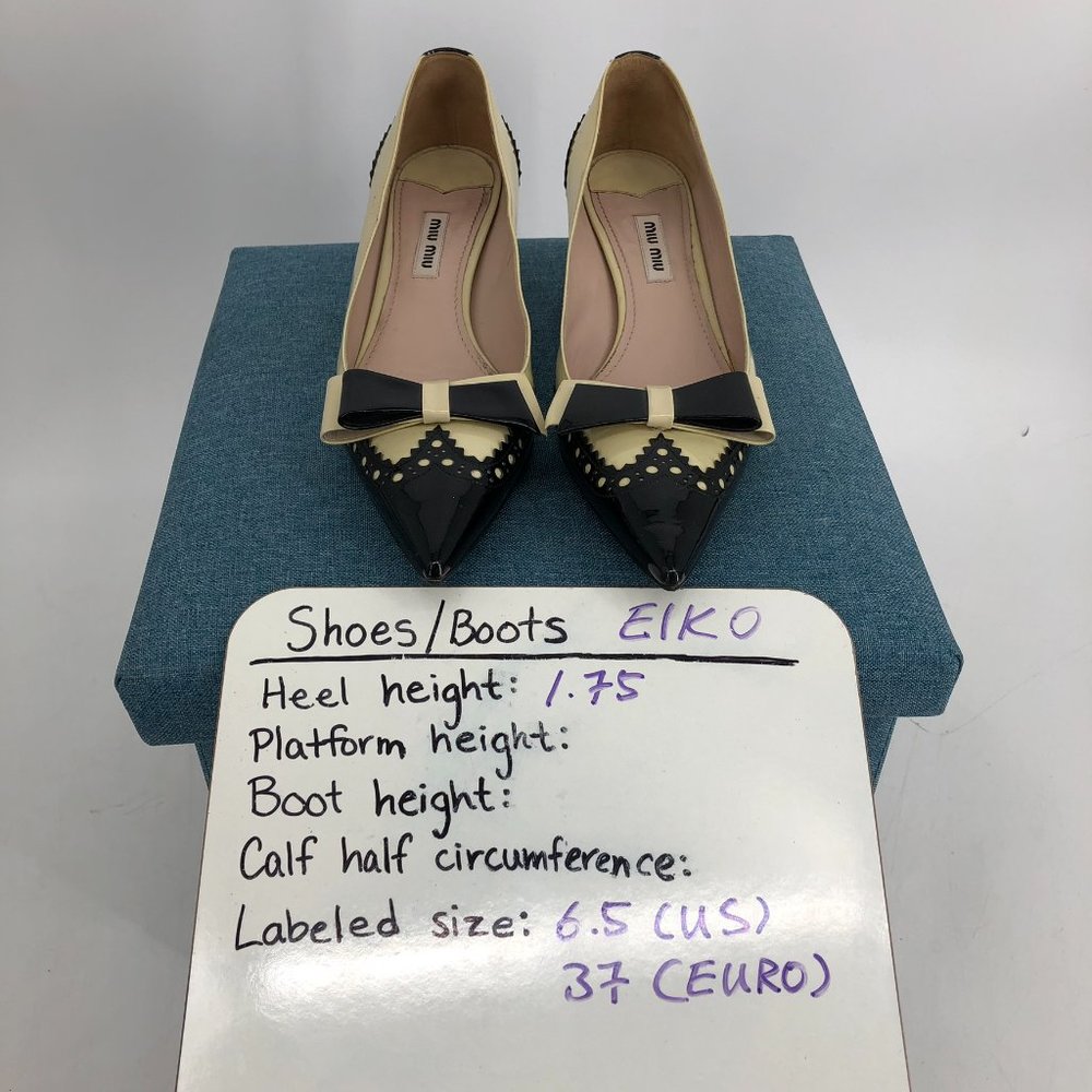 Miu Miu Two Tone Patent Leather Double Bow Pointed Toe kitten heels Size 6.5 - Picture 15 of 16